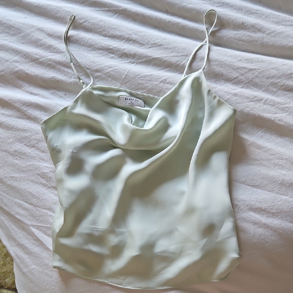 Aritzia Babaton Light Green Satin Camisole Blouse Medium